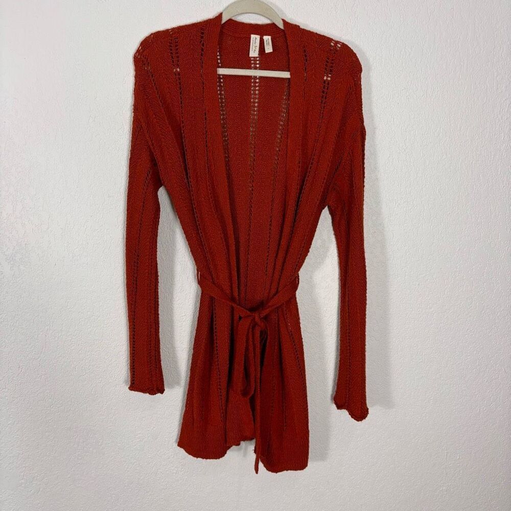 Meadow Rue Anthropologie Red Orange Cotton Cardigan Sweater Size Medium